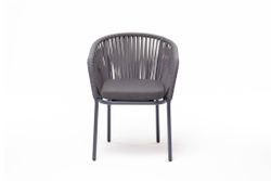 "Бордо" стул плетеный из роупа, каркас алюминий темно-серый (RAL7024) муар, роуп серый 15мм, ткань темно-серая 027