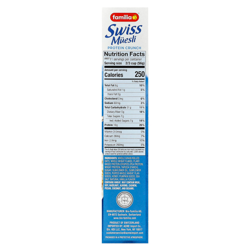 Familia, Swiss Muesli, протеиновый кранч с цельнозерновыми роликами, суперсемена и мед, 595 г (21 унция)