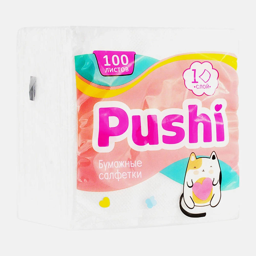 Салфетки Pushi бумажные 1 слой 100шт
