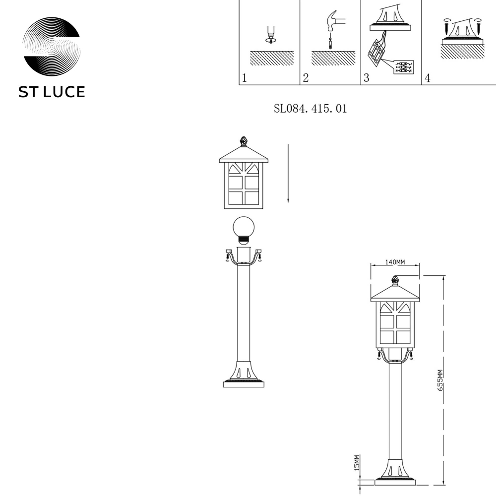 SL084.415.01 Светильник уличный наземный ST-Luce Черный/Черный, Прозрачный E27 1*60W