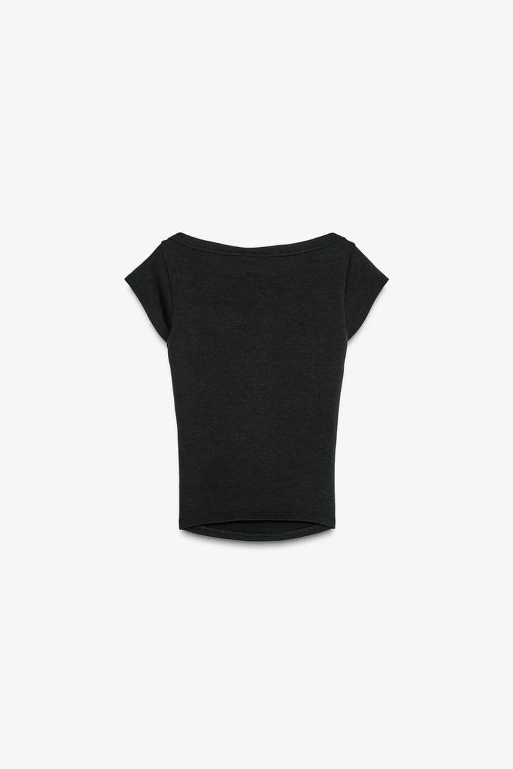 ZARA ФУТБОЛКА С ВЫРЕЗОМ-ЛОДОЧКОЙ, ЧЕРНЫЙ