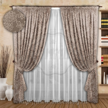 Шторы для зала:  Фиори (арт. 1072)  - 500х270, (200х270)х2 см. - какао