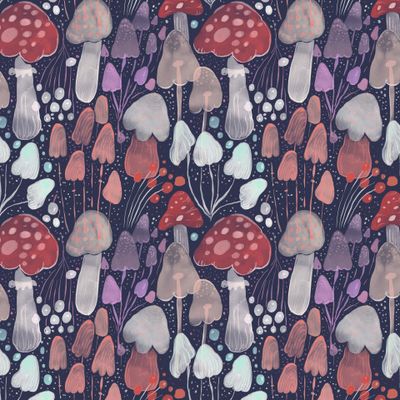 Бесшовный узор с разноцветными грибами