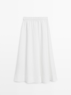 Massimo Dutti Струящаяся юбка миди с эластичной вставкой, белый