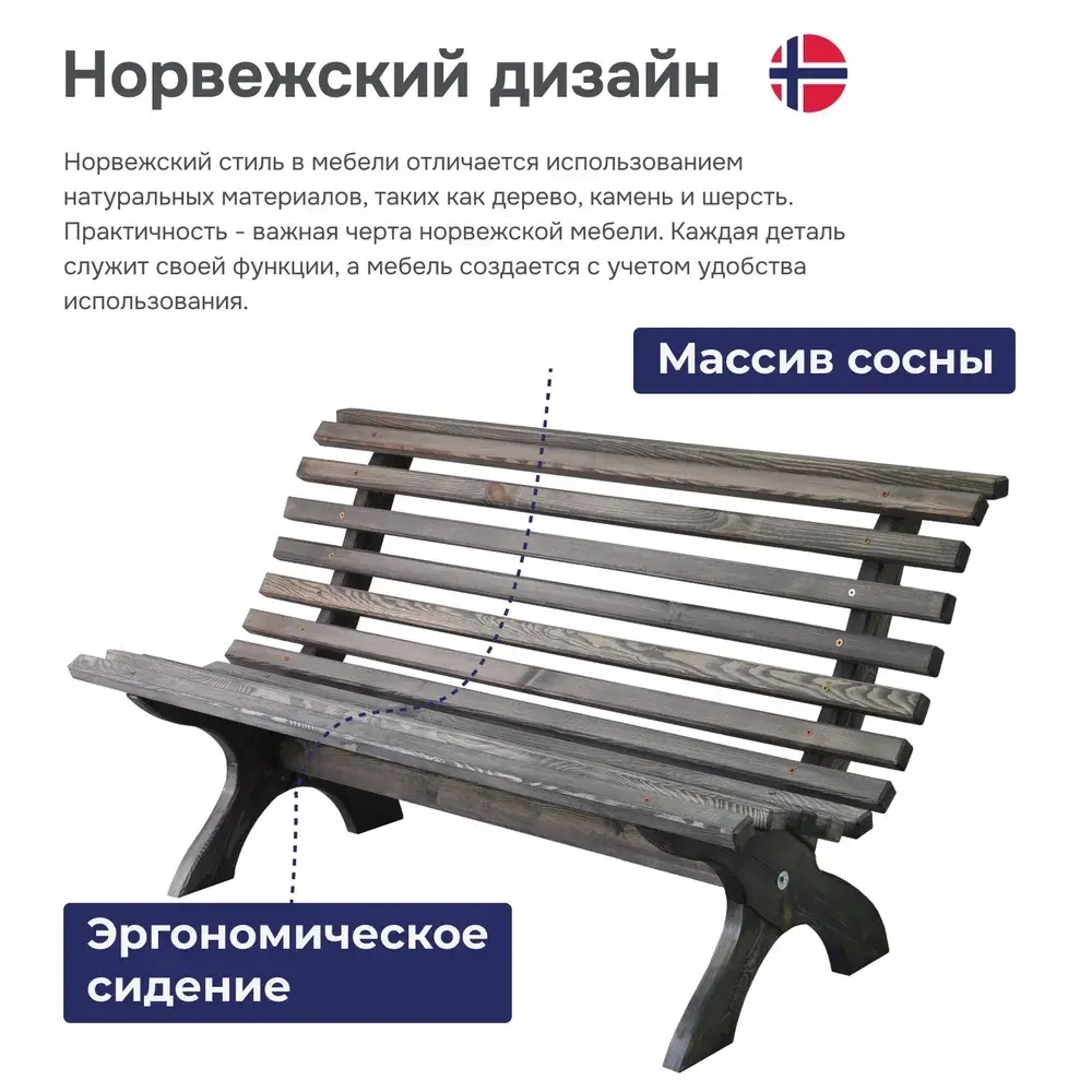 Скамейка садовая Осло со спинкой деревянная для сада из массива сосны, графит