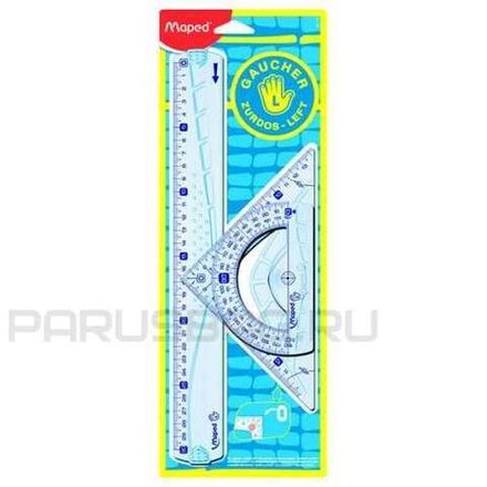 Набор геометрический большой 3пр .для левшей (треуг.1шт, лин.30см, транспортир), Maped