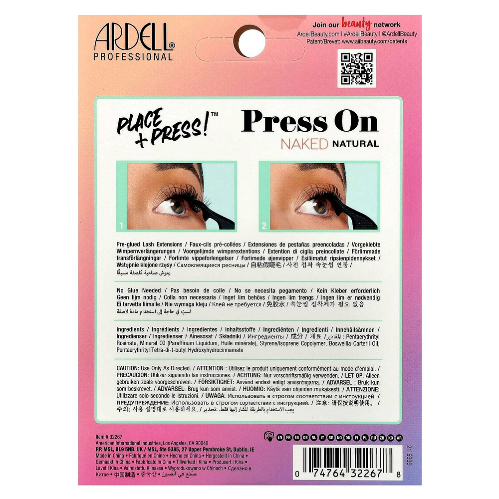 Ardell, Press On, Pre-Glued Underlash Extensions, Naked Natural, 30 предварительно приклеенных кластеров и аппликатор