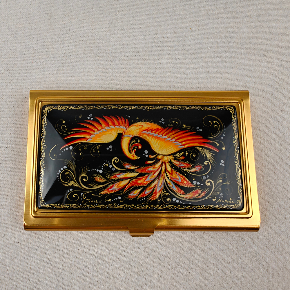 Визитница "Жар-птица" №8 (роспись Палех) желт.