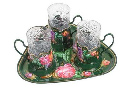 Set of 3 Tea glass holders with metal tray 29см SET21112022003