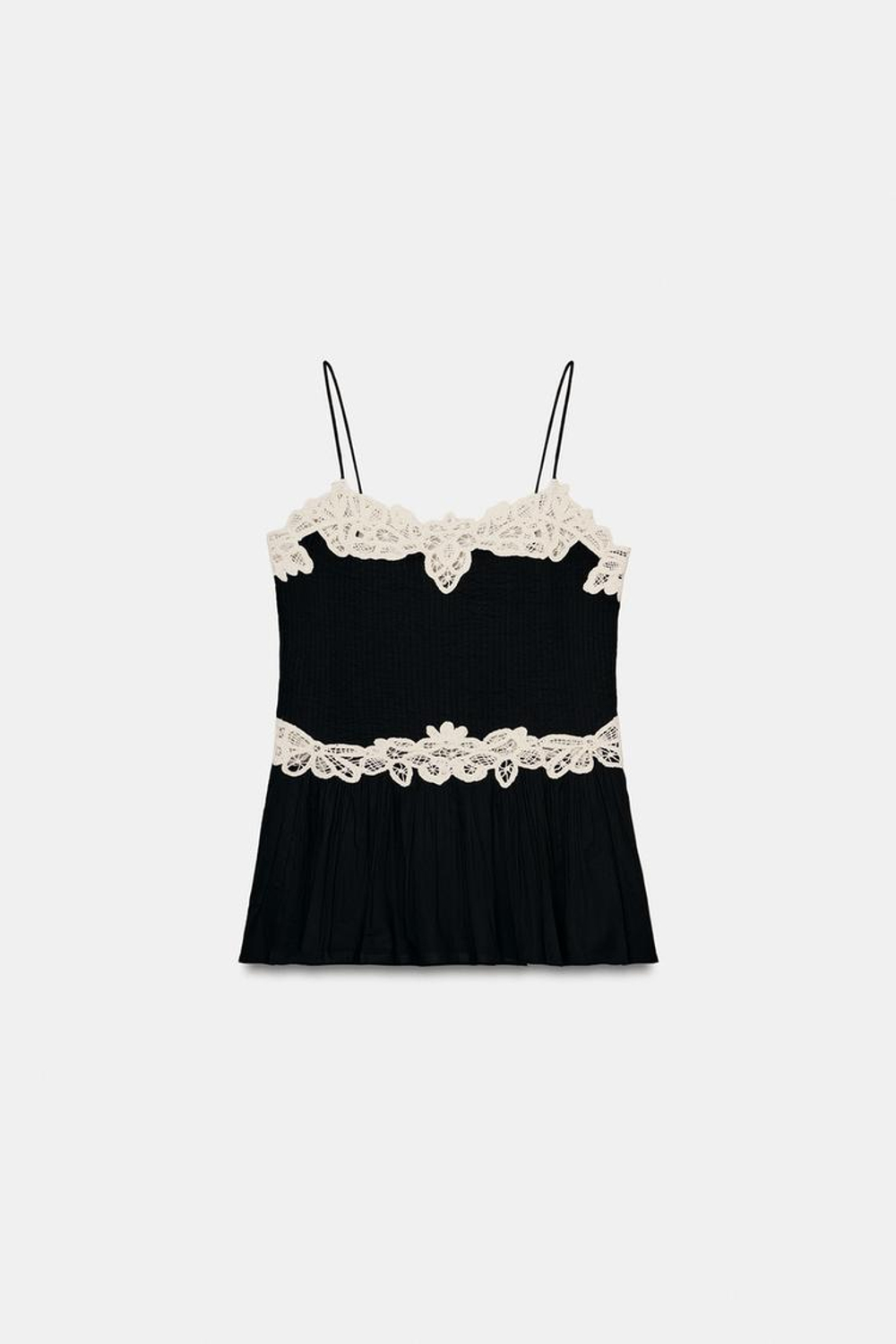 ZARA ТОП С КОНТРАСТНЫМ КРУЖЕВОМ — ZW COLLECTION, БЕЛЫЙ/ЧЕРНЫЙ