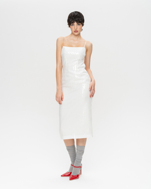 Платье миди из пайеток с открытой спиной