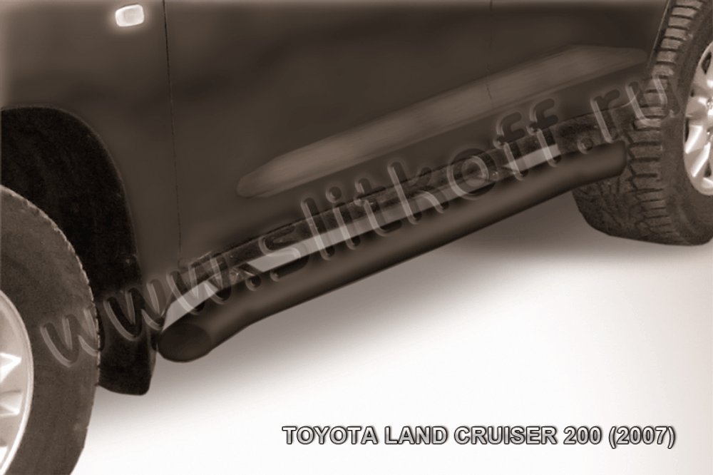 Пороги стальные Toyota Land Cruiser 200 (2007-2012) d76 с гибами (серебристые)