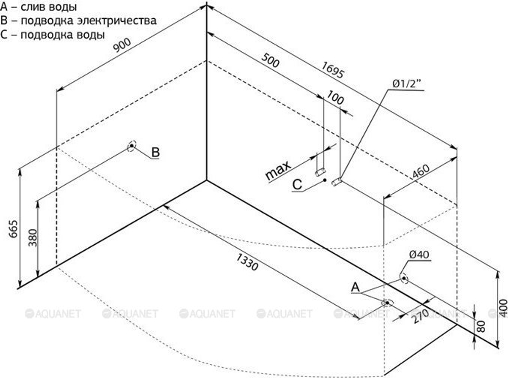 Акриловая ванна Aquanet (Акванет) Jersey 170x90 L с каркасом