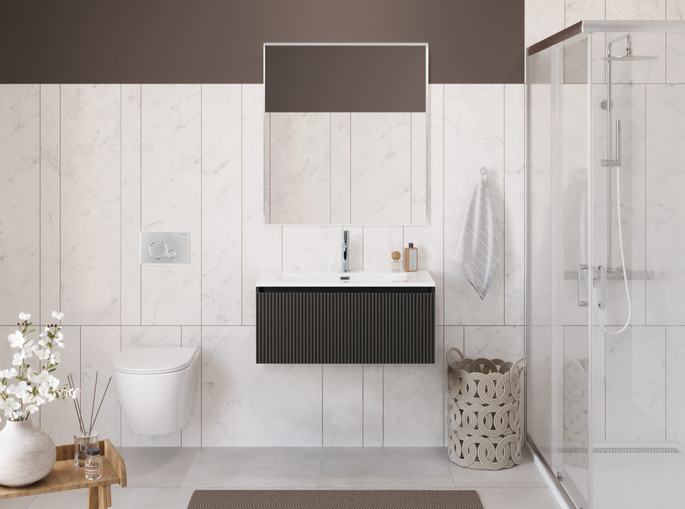 Тумба с раковиной подвесная BelBagno UNO-800-1C-SO-GSO Темно-Серый матовый, раковина белая BB-8099-80