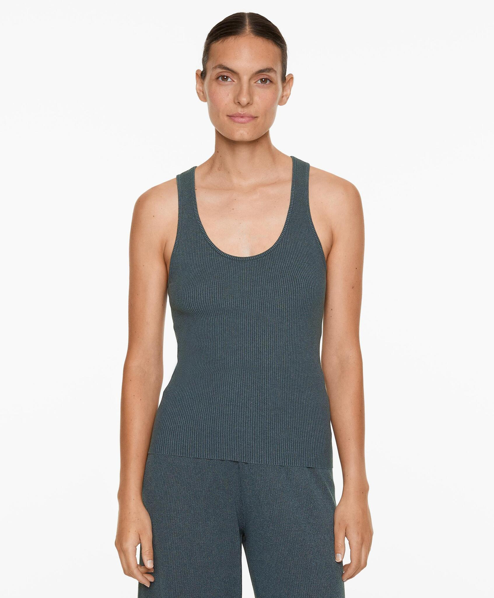 Oysho Топ на бретелях в рубчик, серо-синий