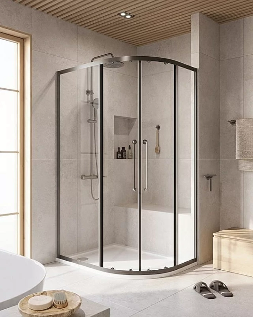 Душевой уголок Cezares Relax 120x90 RELAX-304-RH-2-120/90-C-GM стекло прозрачное/профиль матовая оружейная сталь