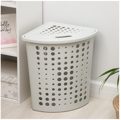 Корзина для белья угловая «Молетта», 45 л, 40×51×54 см, с крышкой, светло-серый