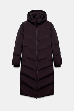 ZARA ДЛИННЫЙ ПУХОВИК С КАПЮШОНОМ WATER REPELLENT WINDPROOF, БУРГУНДИ