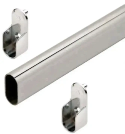 Штангодержатель мебельный для овальной штанги шириной 15,5 мм, 2 шт. OTLEX для шкафа и гардероба, боковое крепление, замак, никель
