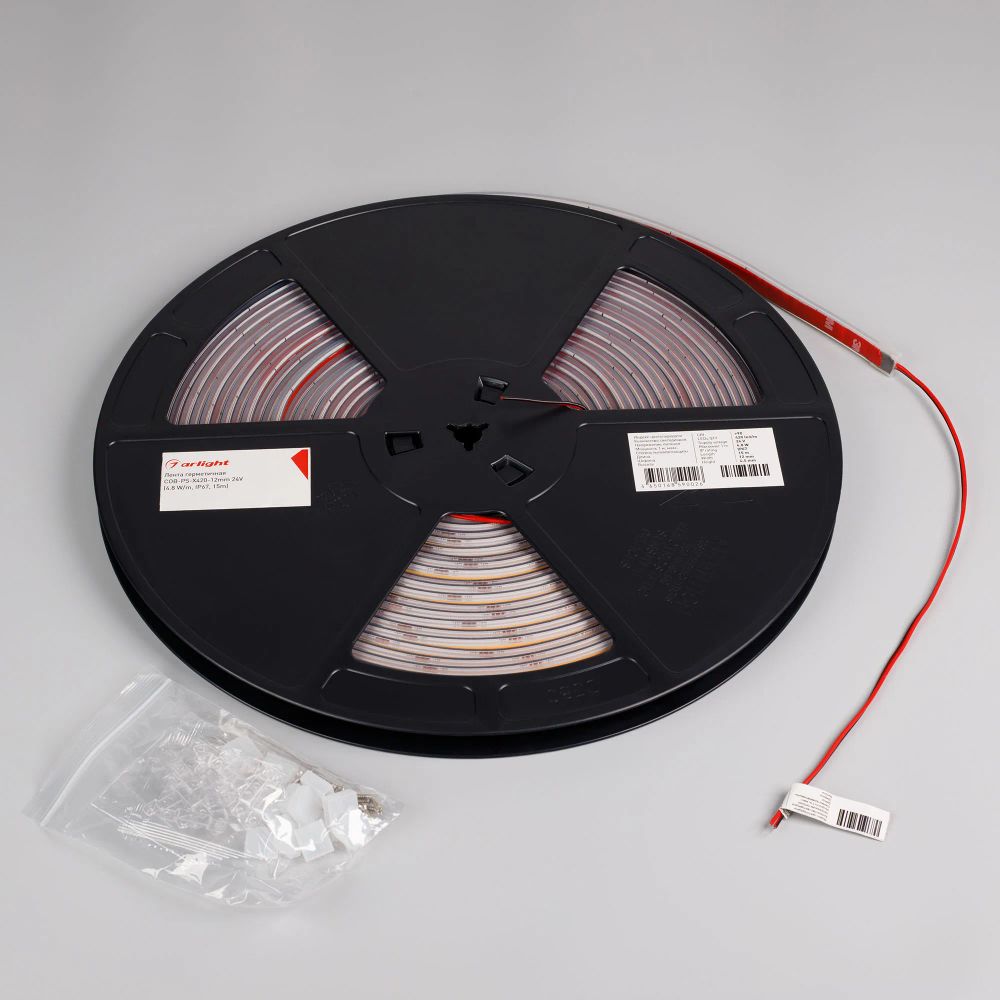 Светодиодная лента герметичная COB-PS-X420-12mm 24V Warm2700 (4.8 W/m, IP67, 15m) (Arlight, 5 лет) 049056