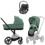 Коляска Cybex Priam IV Chrome Brown complete Cloud T Mirage Grey Plus Base T 4 в 1 Leaf Green