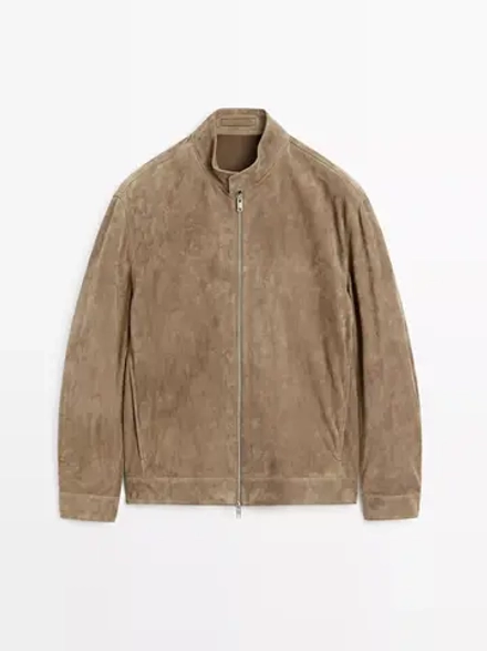 Massimo Dutti Короткая замшевая куртка из козьей кожи, бежевый