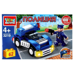 Конструктор пластмассовый 62эл. Полиция "Полицейский на машине" 3219-PZ (Город мастеров)