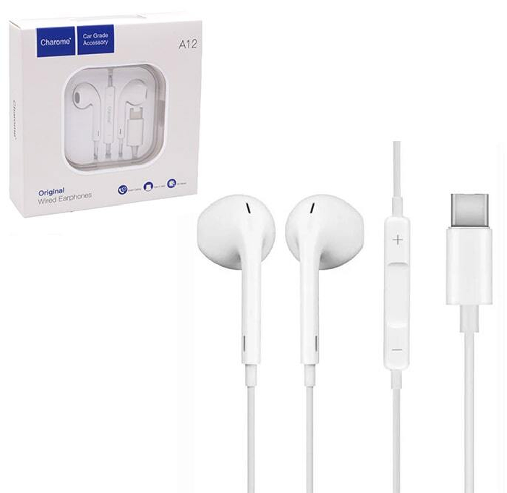 Наушники с микрофоном CHAROME A12 Type-C (белый) работают с Samsung