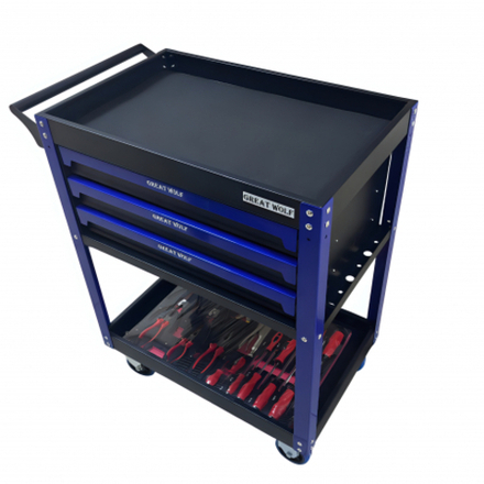 Инструментальная тележка с инструментом GW-3ST2 Blue (Great Wolf, 324 поз) с полкой и тремя ящиками