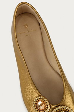 ZARA X MARISA BERENSON КОЖАНЫЕ БАЛЕТКИ, ЗОЛОТОЙ