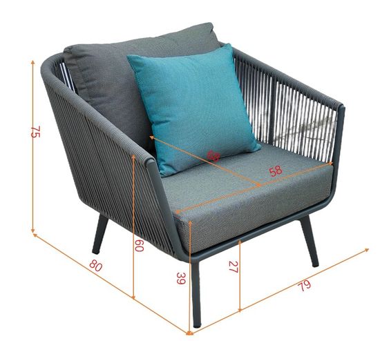 129KN-02611 Кресло "ARIAL" уличное серое 80*79*75см