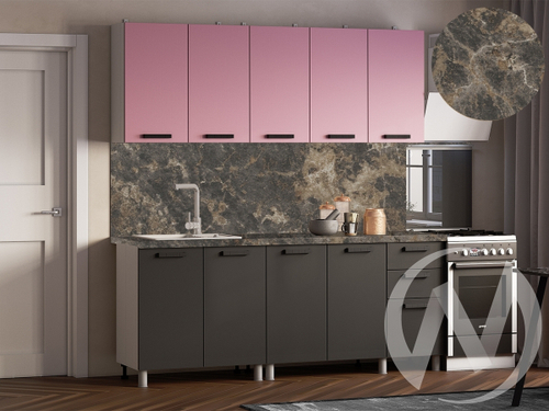 Кухня Кьяра 2.0м (корпус белый/карбон сакура; карбон вулкан) 38мм королевский опал