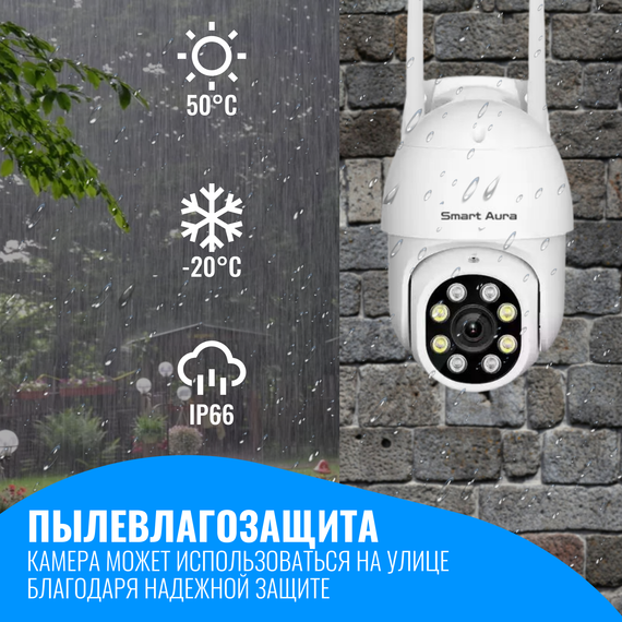 Камера видеонаблюдения Smart Aura, Wi-Fi/Ethernet, поворотная, уличная