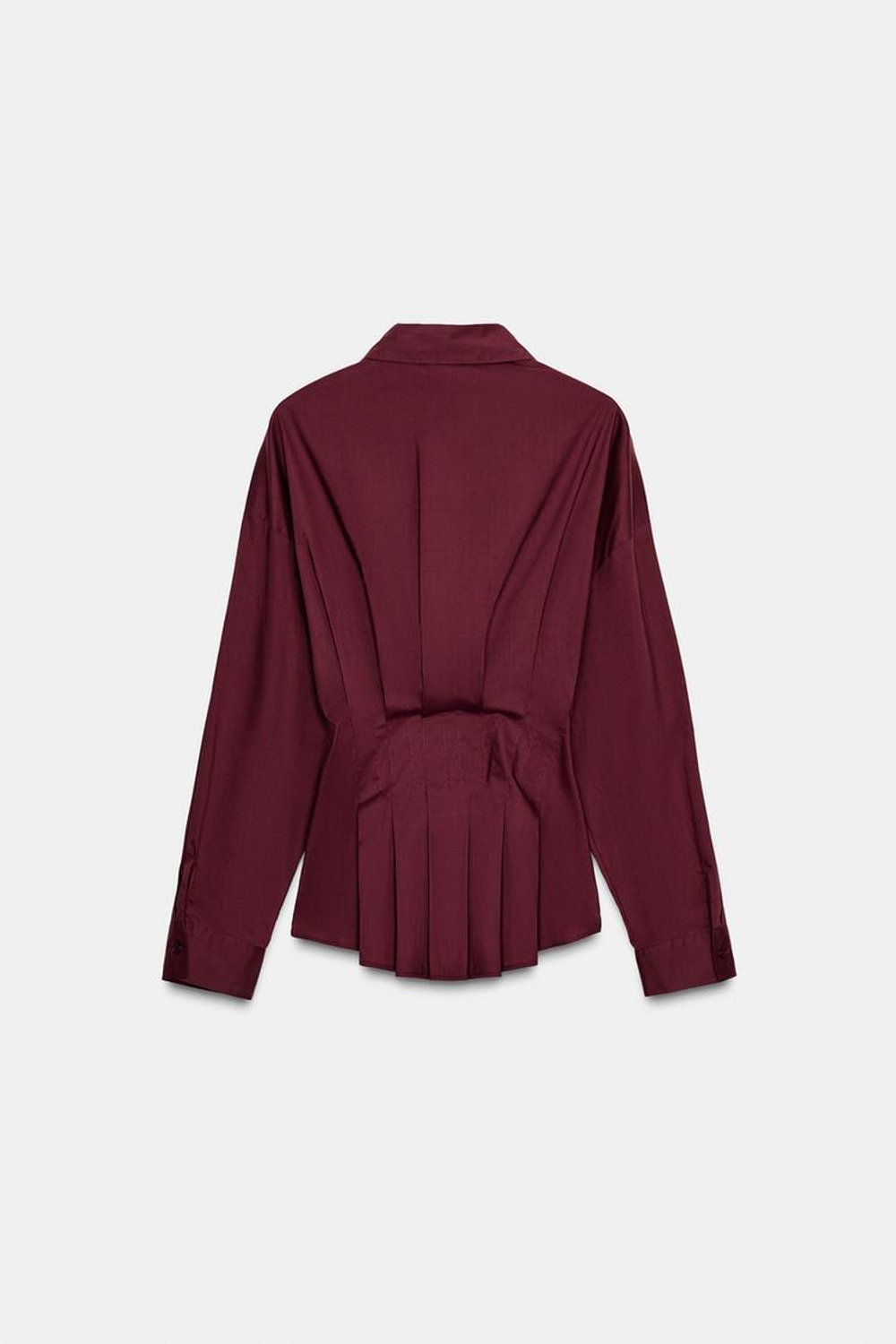 ZARA РУБАШКА ИЗ ПОПЛИНА СО СКЛАДКАМИ, БУРГУНДИ