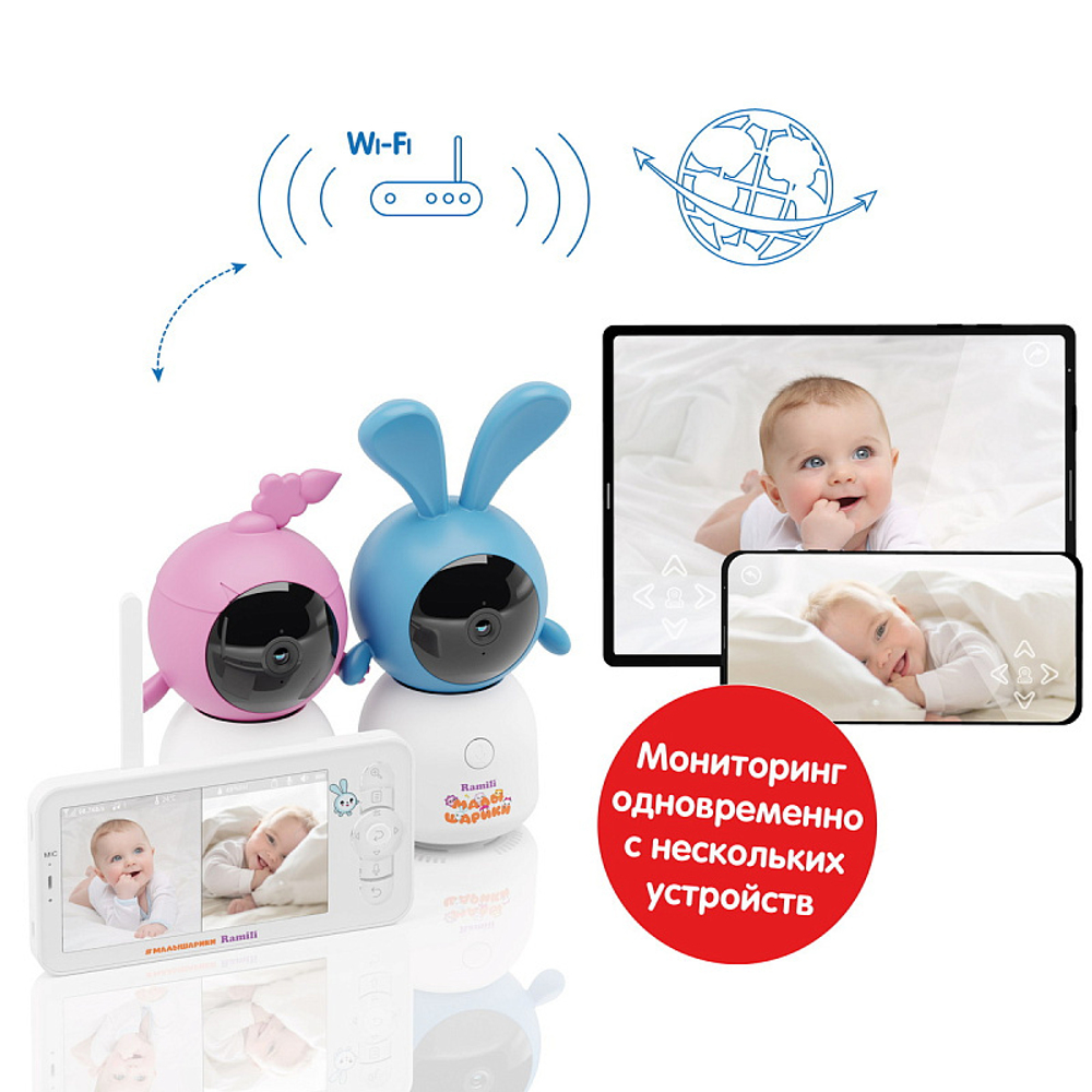 Видеоняня Ramili Baby RV100X2KROSHNUSHA Крошик и Нюша, Малышарики, с креплениями