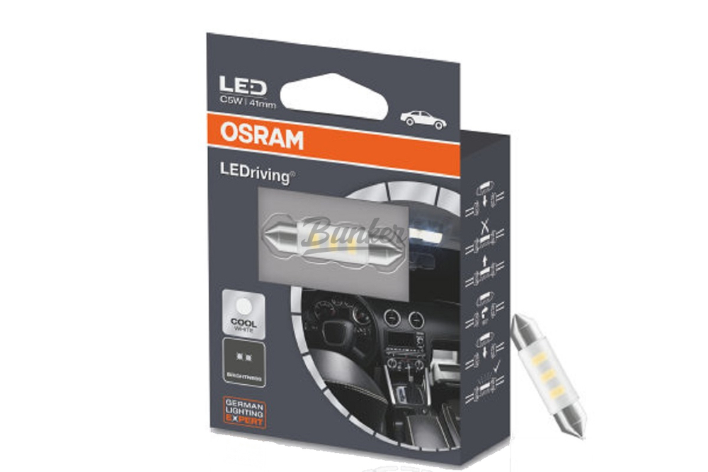 6431CW01B Лампа 12V 0,5W SV8.5-8 standart C5W / холодный белый / 6000K (31mm) Osram, (шт.)