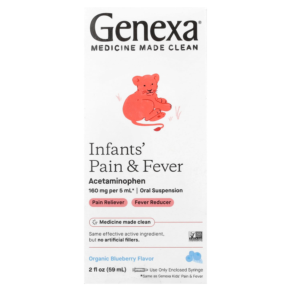 Genexa, Infants 'Pain & Fever, органическая голубика, 160 мг, 59 мл (2 жидк. Унции)