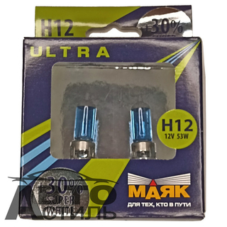 Автолампа H12 12V 53W (PZ 20d) Маяк +30% Super White 82112SW+30 (к-т)