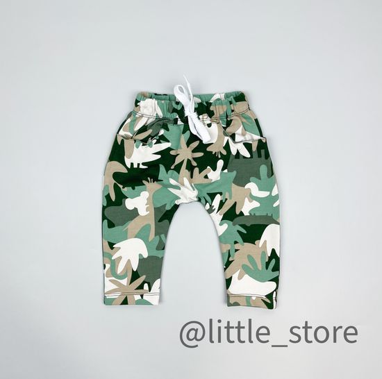 Брюки "Прятки в листьях" из футера, тропический камуфляж