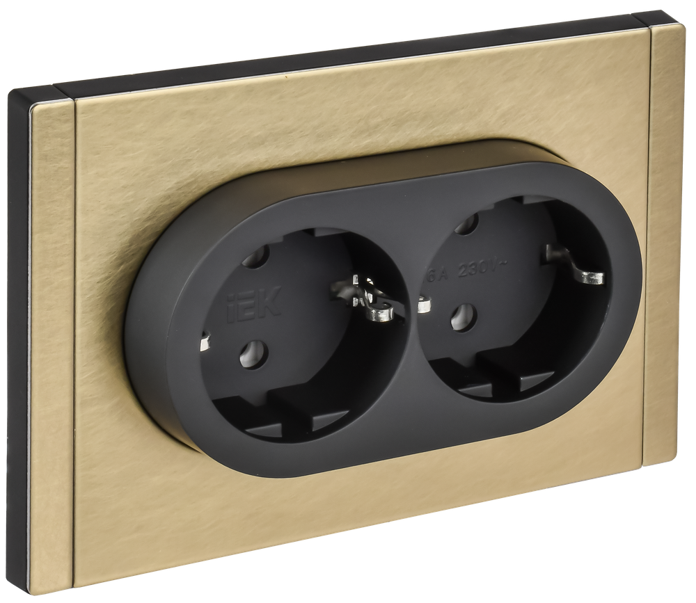 FORTE&PIANO Розетка 2-местная с заземлением без защитных шторок безвинтовое крепление 16А FP624M металл шампань IEK