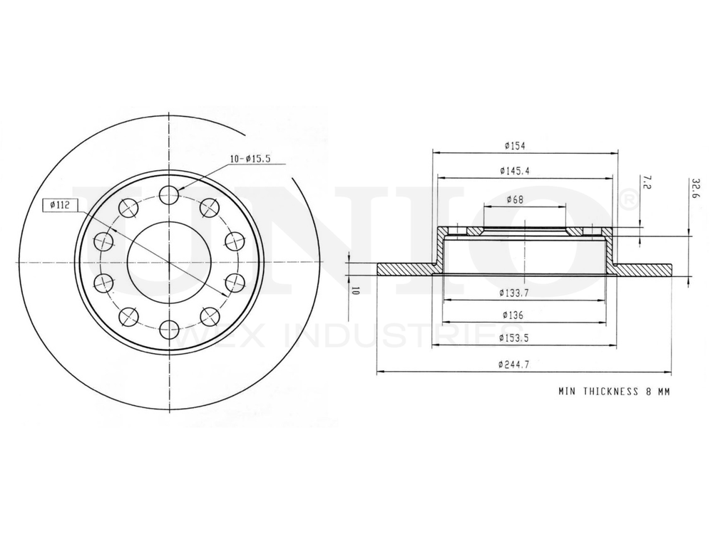 Диск тормозной задний UNIO BRD-20191