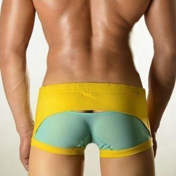 Мужские трусы хипсы желтые с зеленой сеткой DOOP Yellow&Green Net Trunk