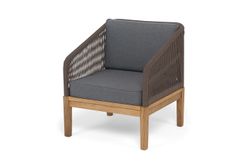 "Канны" кресло плетеное из роупа, основание дуб, роуп коричневый круглый, ткань темно-серая 027