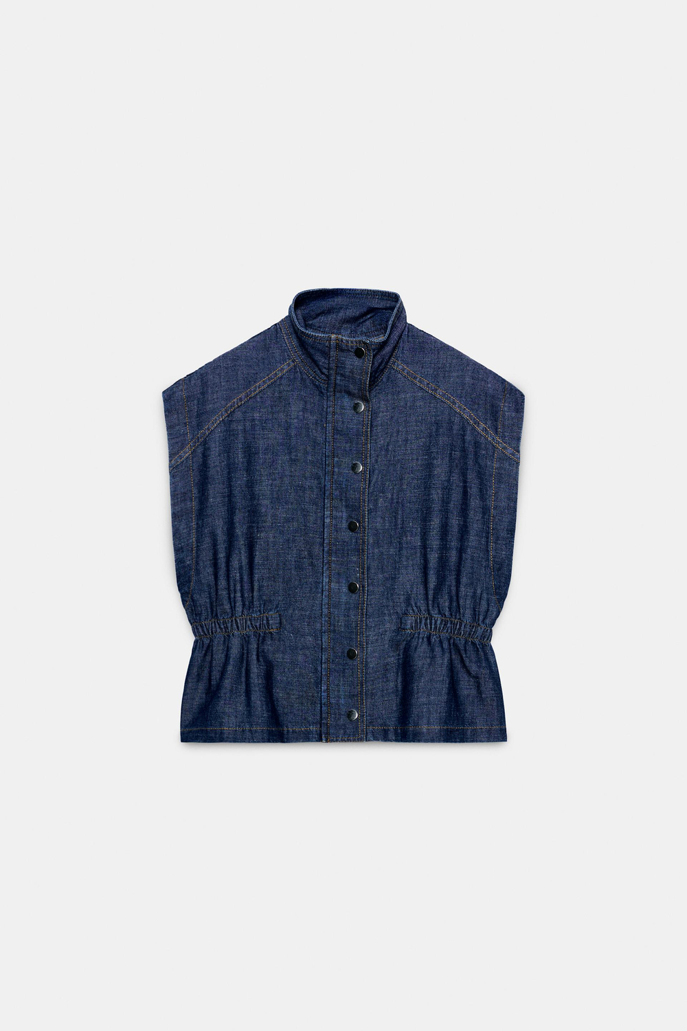 ZARA ЖИЛЕТ ИЗО ЛЬНА С ЭЛАСТИЧНОЙ ТАЛИЕЙ, ИНДИГО