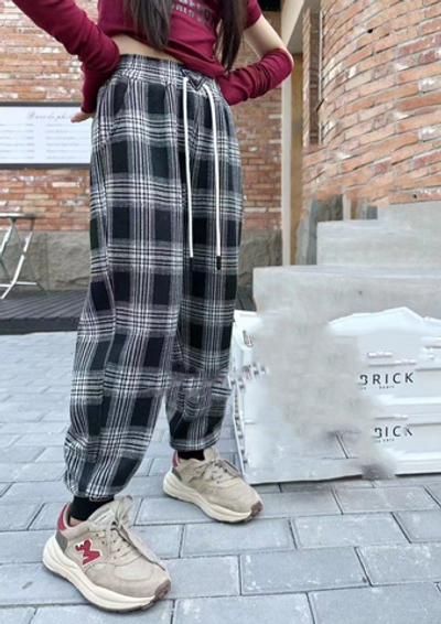 теплые брюки клетка манжеты на резинке плис 4861