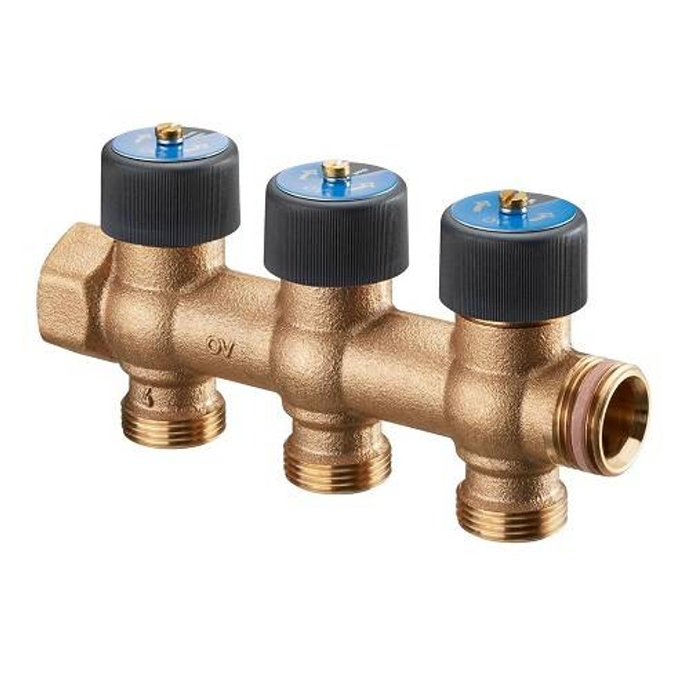 Коллектор регулирующий проходной Oventrop Multidis R - 3/4" (ВР/НР) на 3 контура 3/4"ЕК (Евроконус)