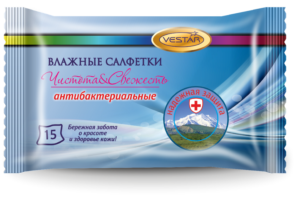Салфетки влажные АНТИБАКТЕРИАЛЬНЫЕ 15 шт в упаковке ВЕСТАР арт. А7