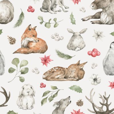 Лесные животные, олень, лиса, кролик, волк, пингвин