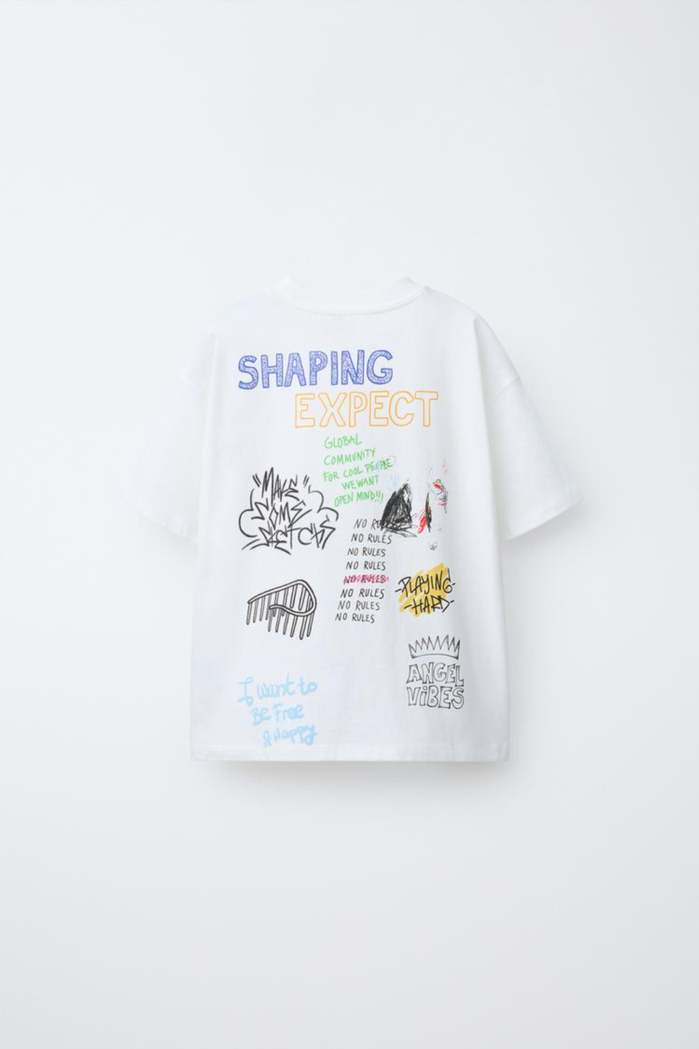 ZARA ФУТБОЛКА С ПРИНТОМ, БЕЛЫЙ