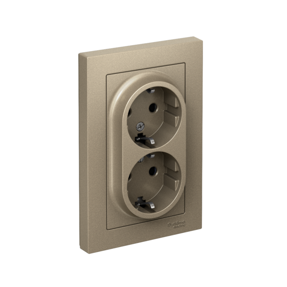 Розетка 2-м СП AtlasDesign 16А IP20 с заземл. защ. шторки в сборе шампань SE ATN000526